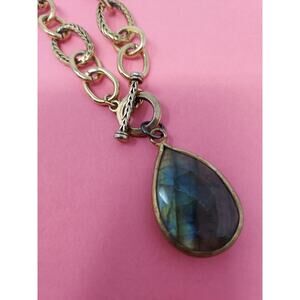 Labradorite Charm on Ralph Lauren Old Gold Chain Necklace VTG "RL" on Toggle End